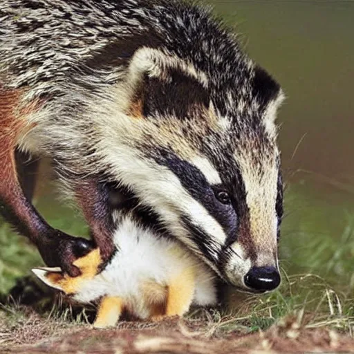 Image similar to A close up badger biting a fox, as happens in nature from time to time. Photo credit National Geographic.