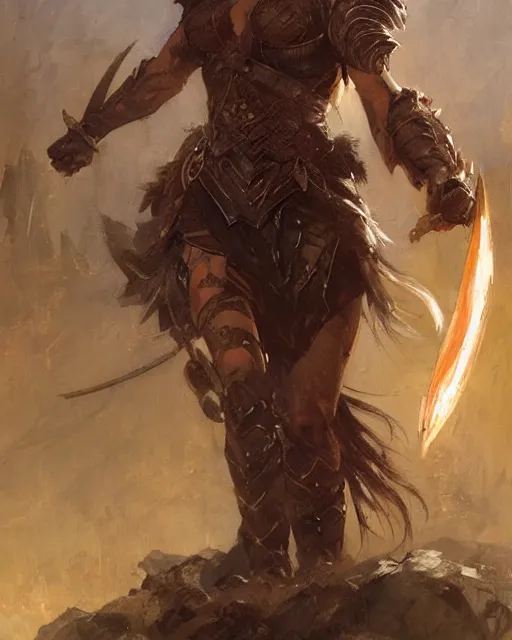 Prompt: a fierce and muscular warrior princess in full armor, fantasy character portrait by greg rutkowski, gaston bussiere, craig mullins