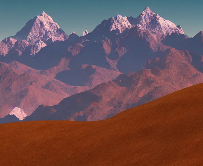 Image similar to 4 k hd, high detail photograph of andes mountains, shot with sigma f / 4. 2, 2 5 0 mm sharp lens, wide shot, volumetric lighting, high level texture render, unreal engine