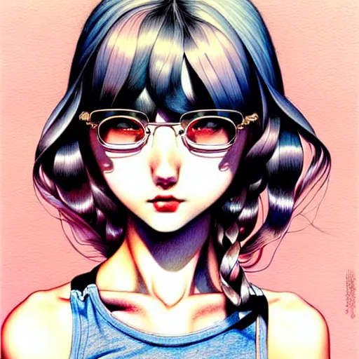 Image similar to richly detailed color  illustration of a dainty pretty young woman wearing a tank top, 'Southern Death Cult' is the theme, very soft shadowing, smooth textures, large scale image. art by Range Murata.