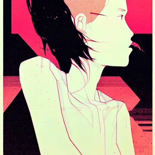 Image similar to portrait soft light, by killian eng and conrad roset, inspired by akira anime, etching, fine, sharp high detail, screen print,