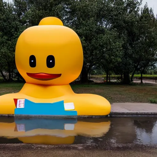 Image similar to giant statue of a rubber ducky in the brutalist style