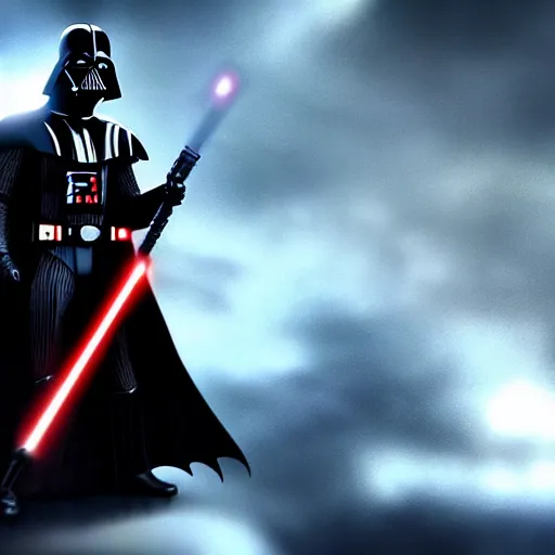 Prompt: darth vader fusion with batman on an epic cinematic background