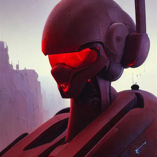 Prompt: character concept art portrait of a mech robot, depth of field background, artstation, award - winning realistic sci - fi concept art by jim burns and greg rutkowski, beksinski, a concept art masterpiece, red color palette, james gilleard, bruegel, alphonse mucha, and yoshitaka amano.