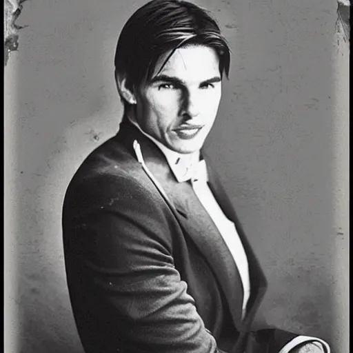 Prompt: old - time photograph of tom cruise as a circus attraction,