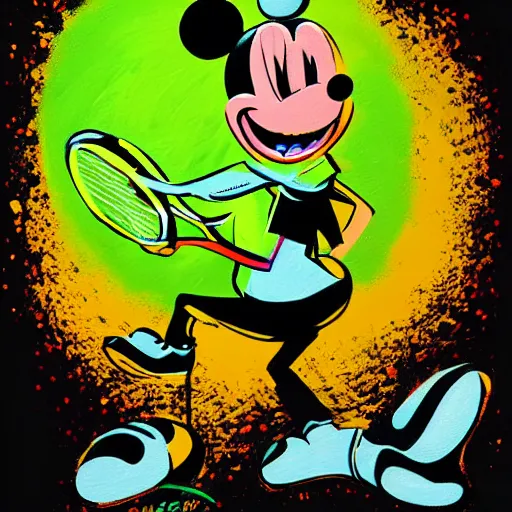 Prompt: a tennis ball monster, tennis ball, dark, chalky, mickey mouse, digital art, fantasy, magic, trending on artstation, ultra detailed, professional illustration by Basil Gogos