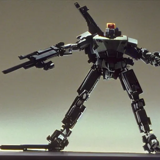 Prompt: metal gear mech, 1 9 8 7, stop - motion, movie still