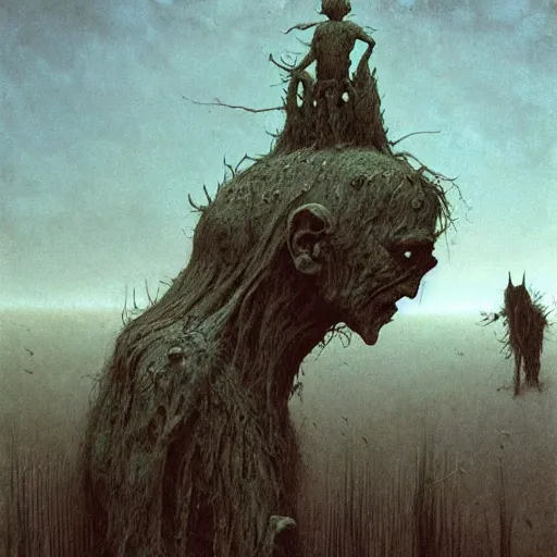 Image similar to beksinski goblin camping