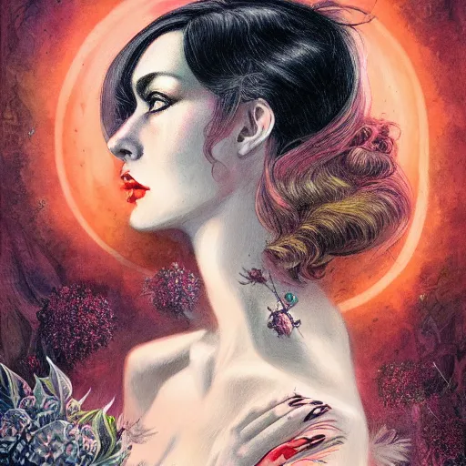 Image similar to a portrait in the style of anna dittmann and virgil finlay.