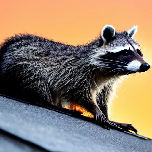 Image similar to raccoon on roof, backlit,