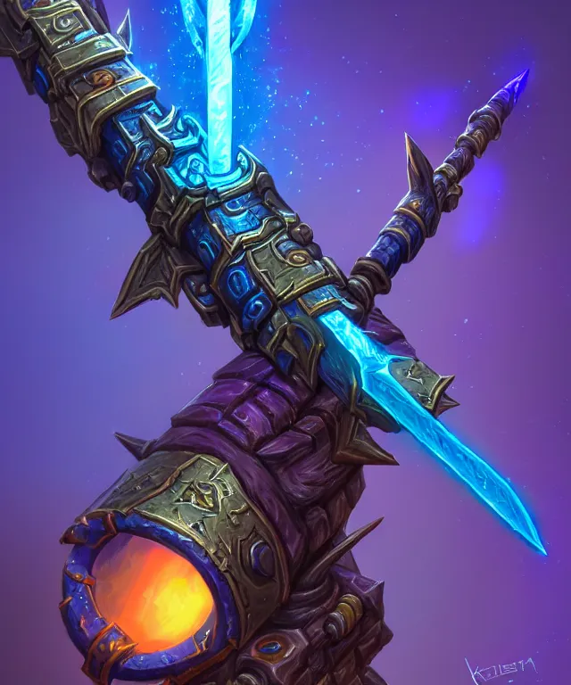 Image similar to bright weapon of warcraft blizzard weapon art, a spiral magic staff, bokeh. bright art masterpiece artstation. 8k, sharp high quality illustration in style of Jose Daniel Cabrera Pena and Leonid Kozienko, blue colored theme, concept art by Tooth Wu,