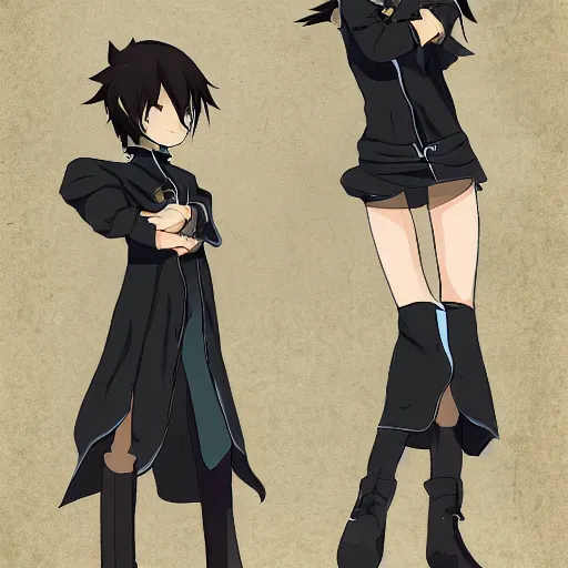 Prompt: young wizard character illustration, black rock shooter character