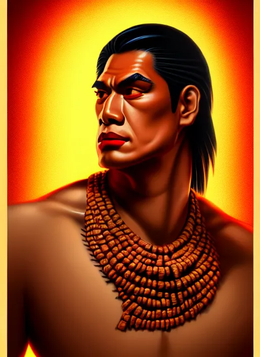 Prompt: lapu - lapu portrait full body illustration, dramatic lighting, vintage artwork, filipino artwork, indonesian art, cruz herrera jose, trending on artstation, 4 k, high quality