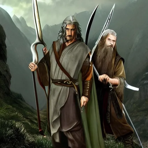 Image similar to gandalf, aragorn, legolas and gimli gta cover style