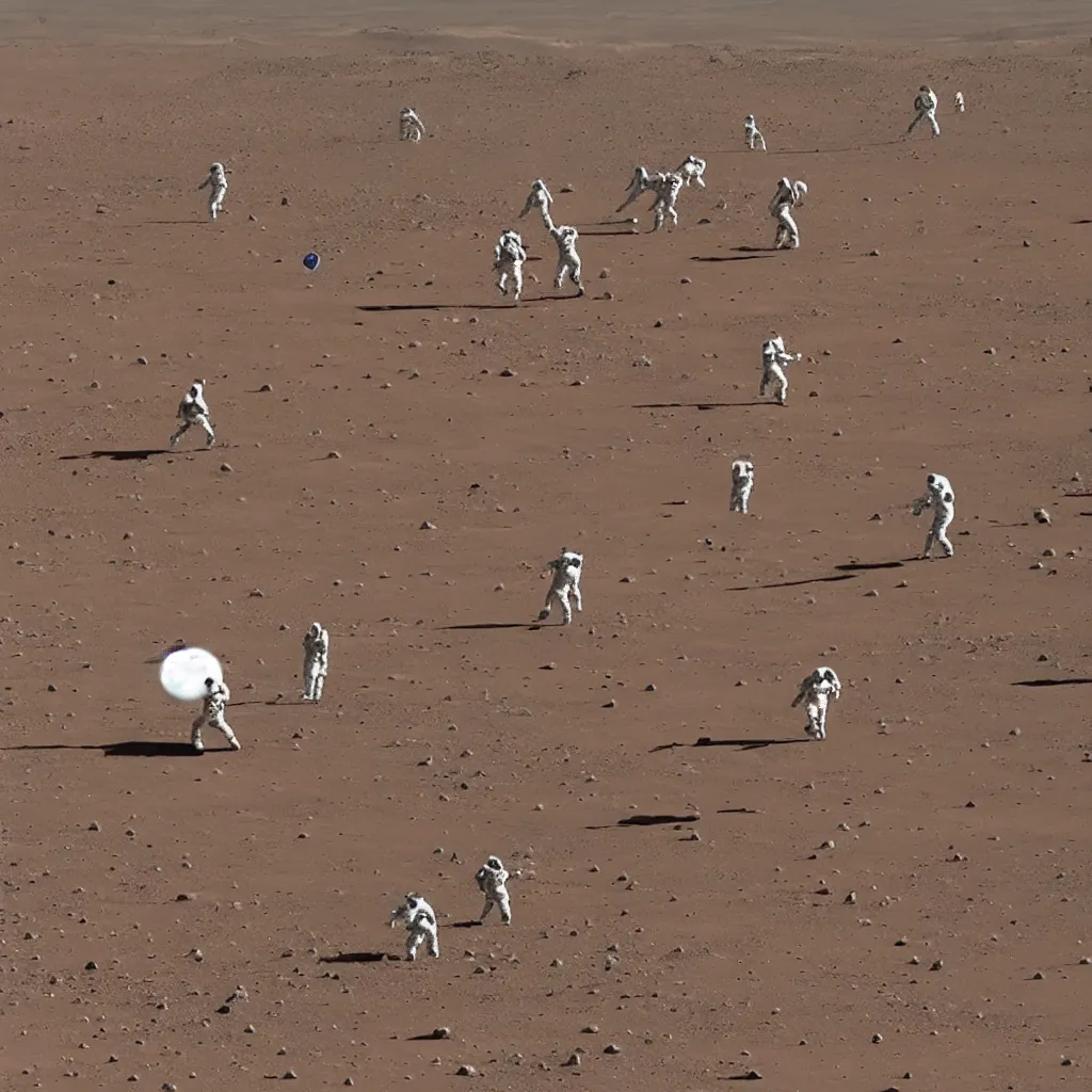 Prompt: astronauts playing soccer match on mars