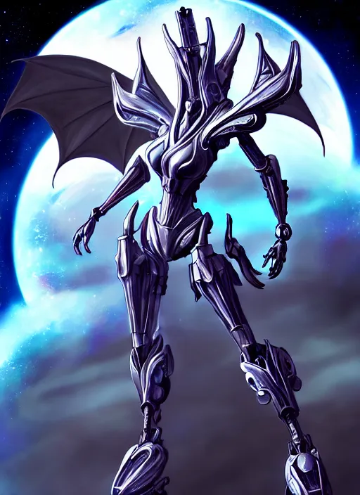 Image similar to goddess shot, galactic sized stunning beautiful anthropomorphic robot mecha female dragon, in space, larger than planets, posing elegantly, with earth in clawed hands, detailed silver armor, epic proportions, epic size, epic scale, ultra detailed digital art, furry art, macro art, dragon art, giantess art, warframe fanart, furaffinity, deviantart, realistic