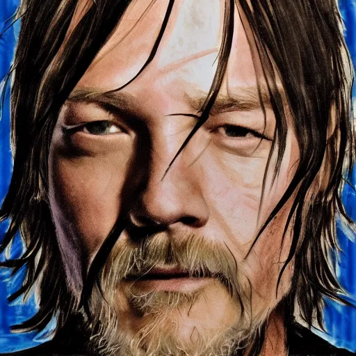 Prompt: portrait of norman reedus made of reeds