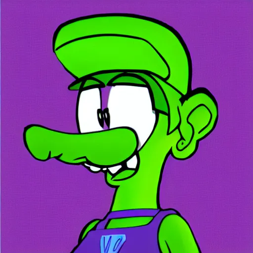 Image similar to Vinny from Vinesauce, Waluigi