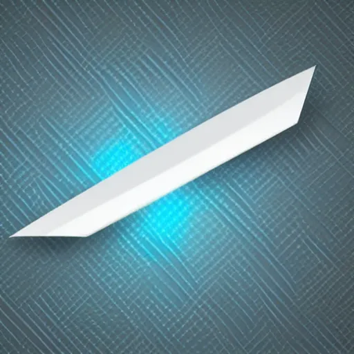 Prompt: icon of paper plane in light blue metallic iridescent material, 3 d render isometric perspective on dark background