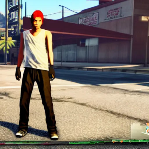 Image similar to Screenshot of Ichigo Kurosaki in the game GTA V, highly detailed