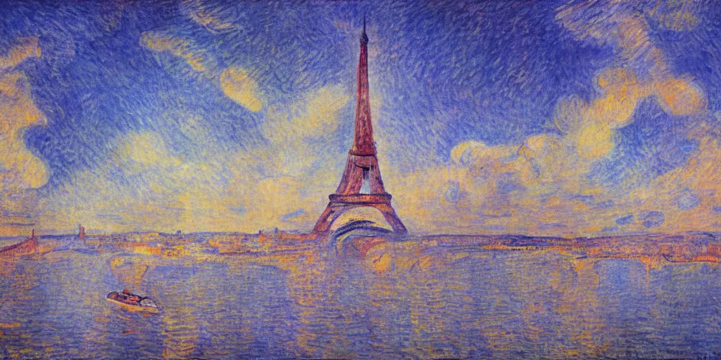 Prompt: starship enterprise 1 7 0 1 refit in the sky, background eiffel tower, oil painting by toulouse lautrec, wallpaper