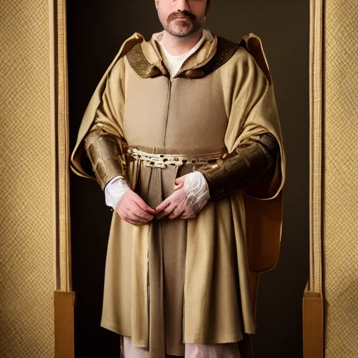 Image similar to richard iv the roman king, real human wearing cashmere pyjama, soft studio lighting, sigma lens photo,