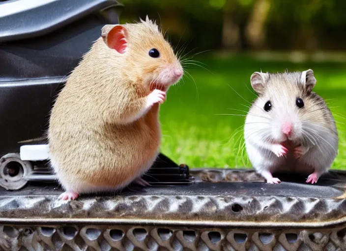 Image similar to hamster sitting on riding lawn mower