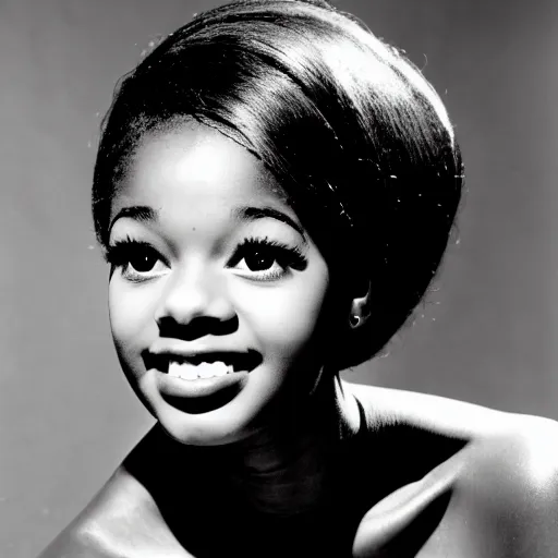 Image similar to black and white photo of a beautiful and elegant 1 9 6 5 young black actress