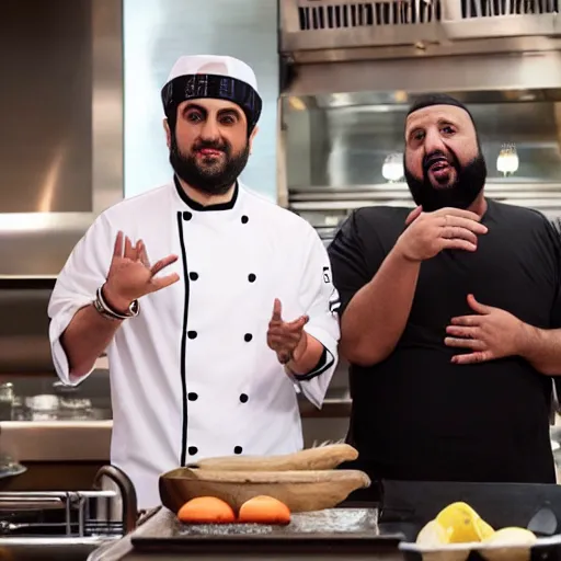 Prompt: ethan klein and dj khaled on an episode of hell's kitchen
