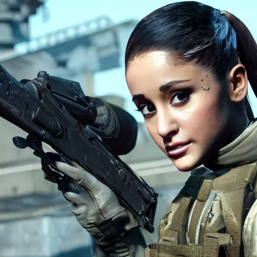 Image similar to Ariana Grande in Call of Duty, 4k