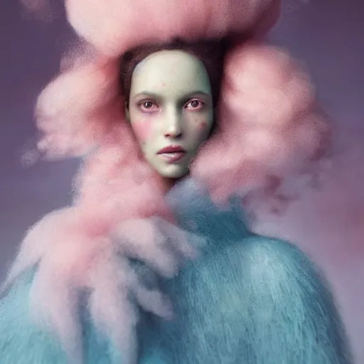 Prompt: brown woman wearing a candyfloss armor. super detailed. layered. textured. award winning. refracted lighting. soft. fragile. by ray caesar. by louise dahl - wolfe. by tom bagshaw. surreal photoraphy