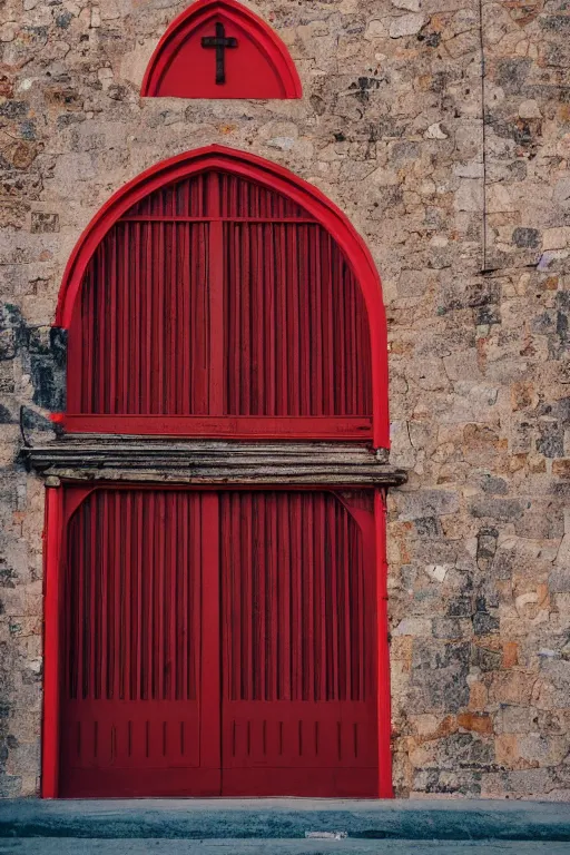 Prompt: buliding design by ricardo bofil, function is church ， red ， dusk seaside ， photography ， 8 k