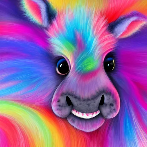 Prompt: cute fluffy rhinocerous with long flowing colorful fur character concept detailed painting 4 k