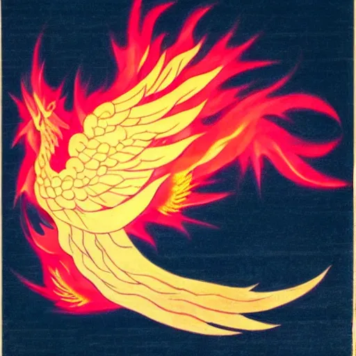 Image similar to Japanese art, phoenix in fire, sun, flowers, Venus, feminism, eggs