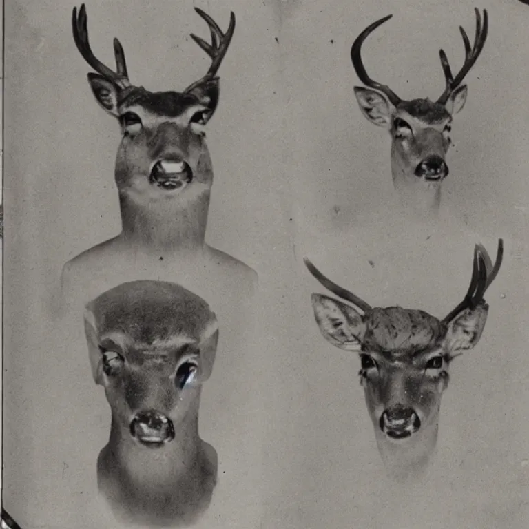 Image similar to deer headed human, old jail mugshot