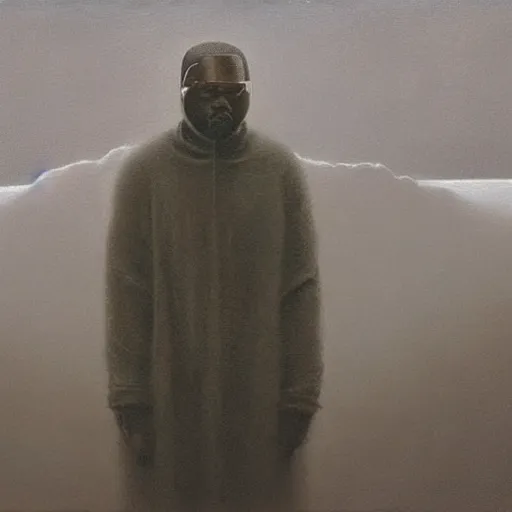 Prompt: kanye west as a zdzisław beksinski painting