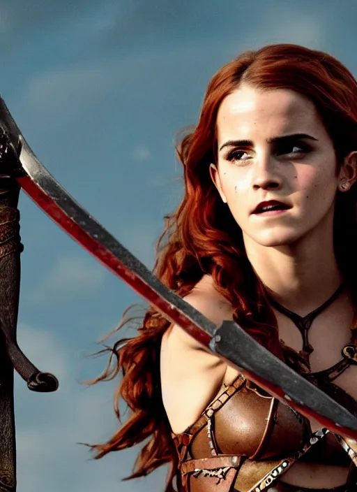 Prompt: photography emma watson as red sonja cinematic