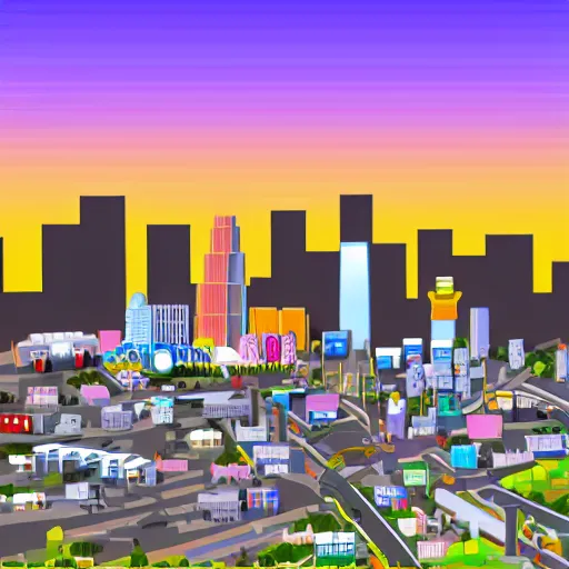 Image similar to Los Angeles in sim city with Hollywood sign, highly detailed, pixel art