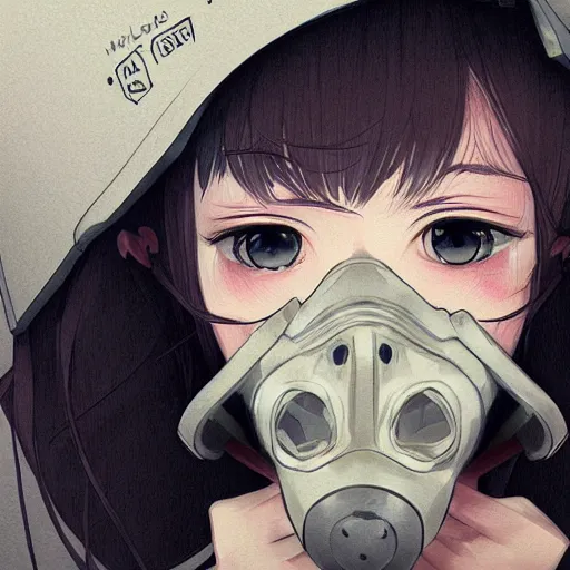 Image similar to medium shot portrait of a girl wearing a gas mask, drawn by WLOP, by Avetetsuya Studios, attractive character, colored sketch anime manga panel, trending on Artstation