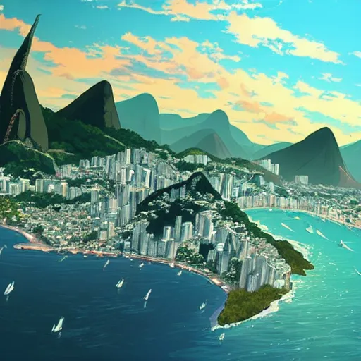 Image similar to rio de janeiro in an anime film, directed by makoto shinkai, art book