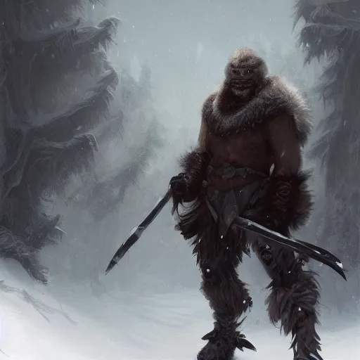 Prompt: anthropomorphic turtle barbarian humanoid, carapace, greg rutkowski, blizzard, winter, night, furs, fantasy