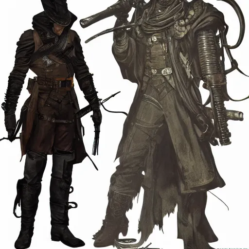 Image similar to an ultra detailed vector image of the hunter from bloodborne in a set of fallout power armor, concept art by alphonse mucha and greg rutkowski, scary shadows, blood moon eclipse, octane render, laminal space