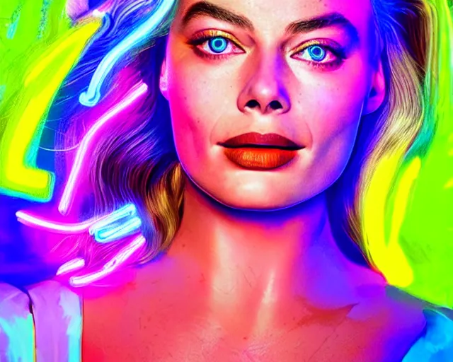 Prompt: margot robbie as neon light art, hyper detailed, award winning