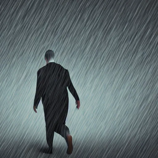 Image similar to A man trying to walk forward during a storm made of money, digital art