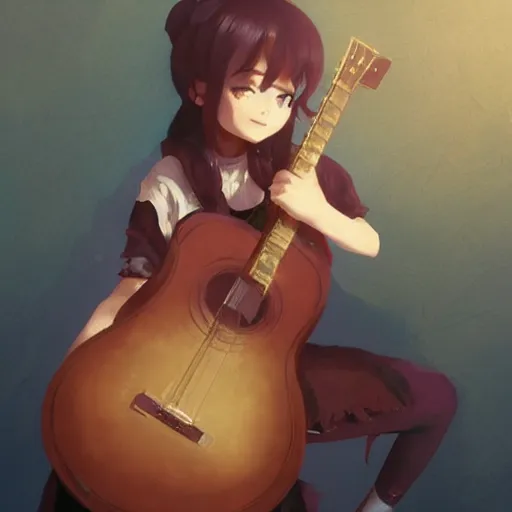 Prompt: anime girl Playing the 🎸 instrument , digital Art, Greg rutkowski, Trending cinematographic artstation