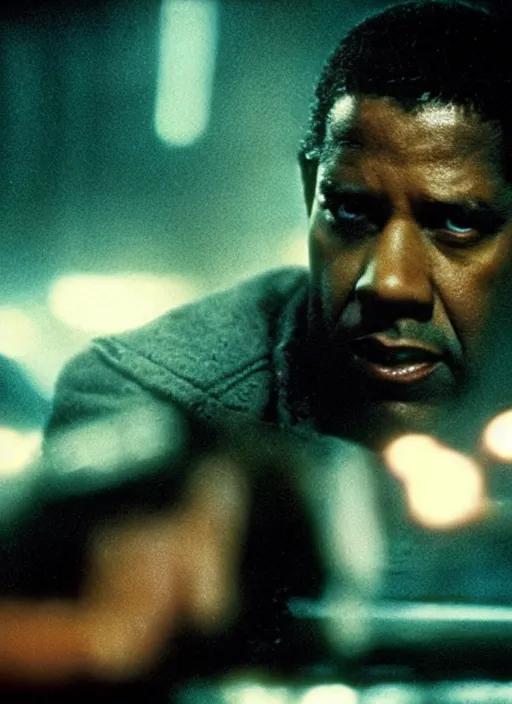 Prompt: a movie still of denzel washington in blade runner