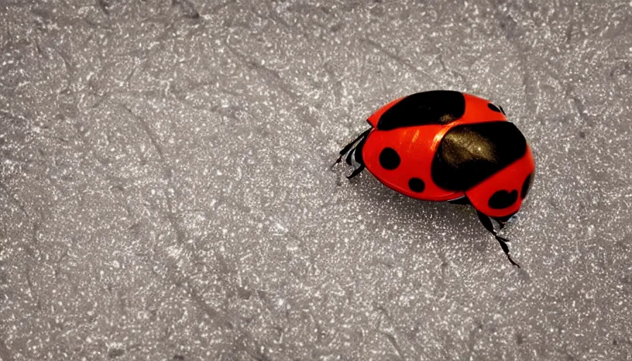 Prompt: a ladybug on ice, minimalist poster style