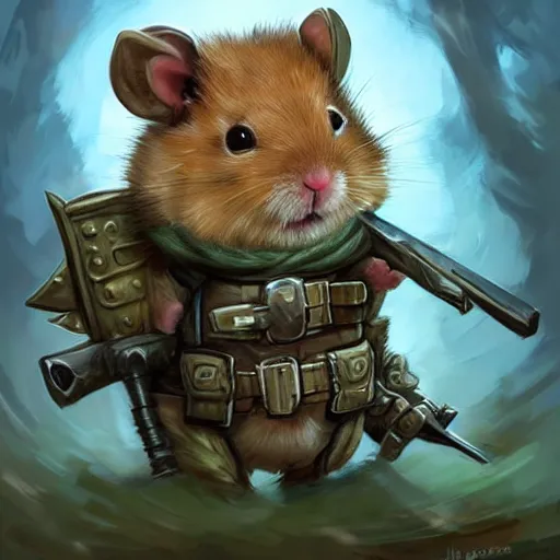 Prompt: cute little anthropomorphic Hamster Soldier, ultra wide lens shot , tiny, small, Jungle camouflage, short, cute and adorable, pretty, beautiful, DnD character art portrait, matte fantasy painting, DeviantArt Artstation, by Jason Felix by Steve Argyle by Tyler Jacobson by Peter Mohrbacher, cinematic lighting