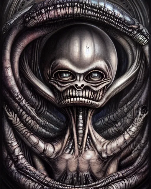 Prompt: highly detailed giger alien, hyper realistic, artstation, illustration, nicoletta ceccoli, mark ryden, lostfish, dan decarlo, bob clampett, max fleischer, digital paint, matte paint, vivid colors, detailed and intricate environment