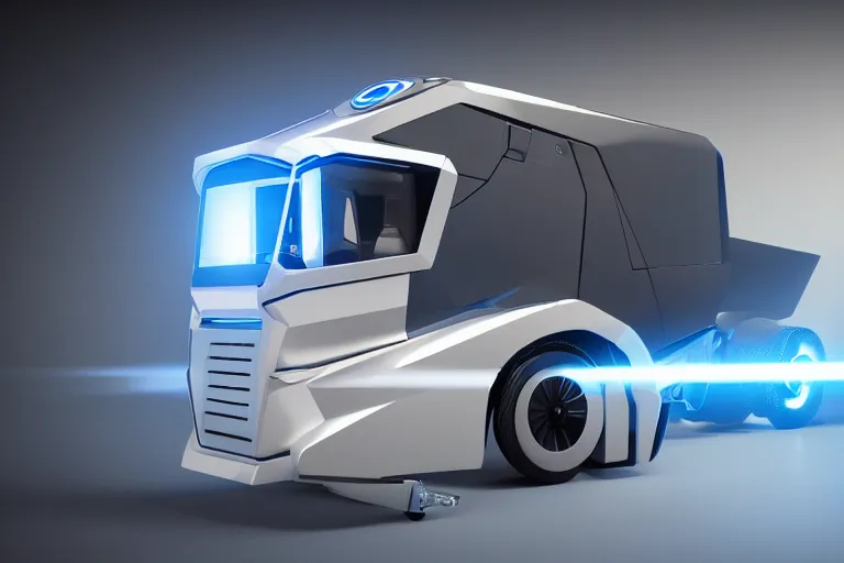 Image similar to still photo of a futuristic remote control truck, highly detailed, photorealistic portrait, bright studio setting, studio lighting, crisp quality and light reflections, unreal engine 5 quality render